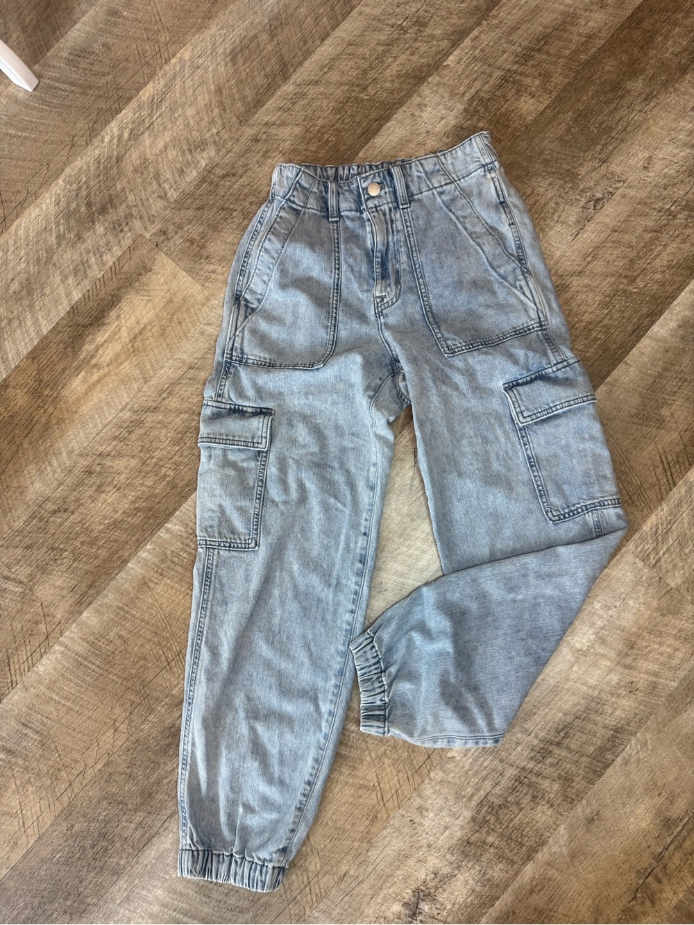 JCrew Light Wash Denim Cargo Jeans, Elastic Ankle Hem